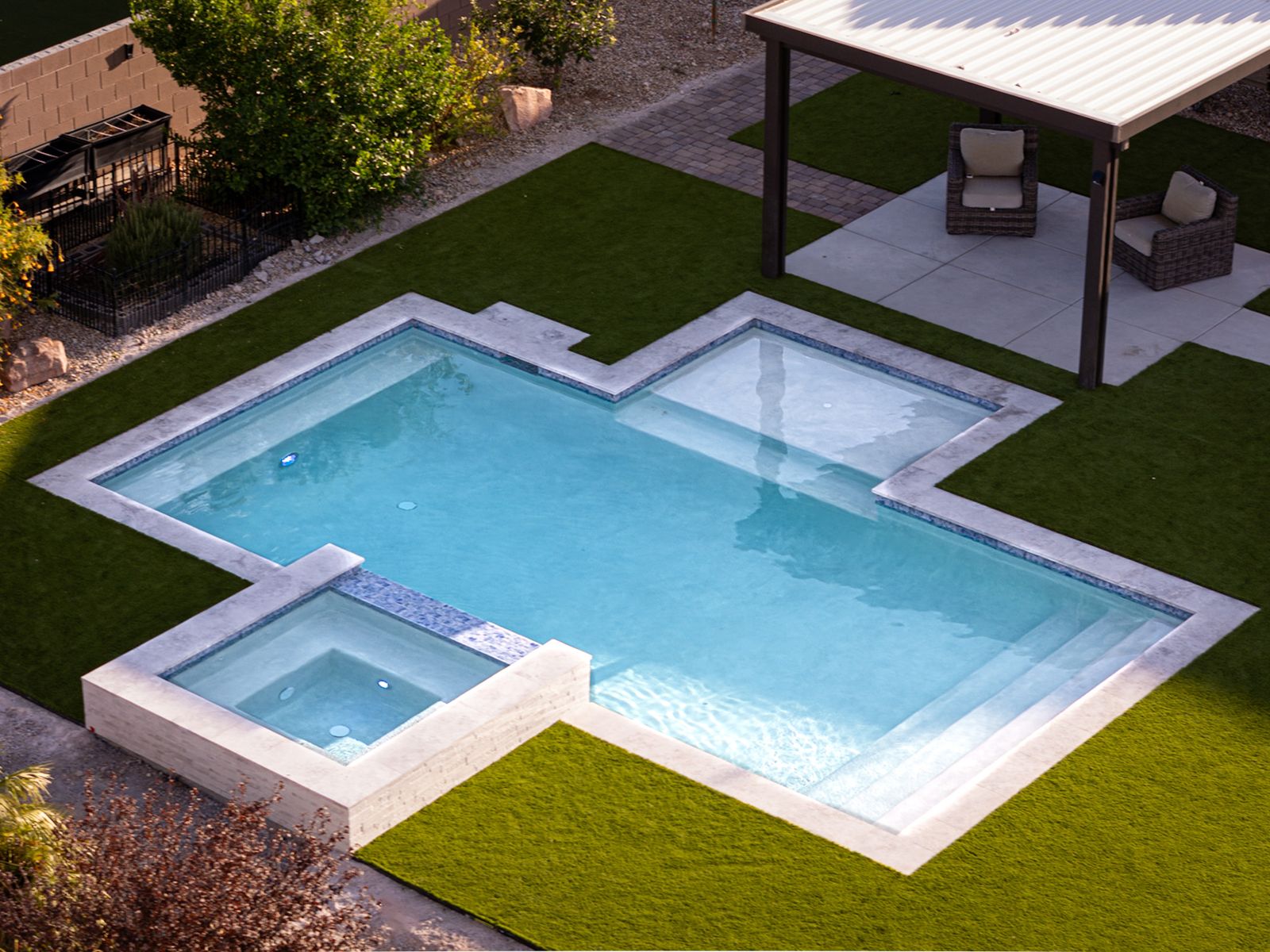 Grand geometric custom pool aerial view — Pools R Us Arizona